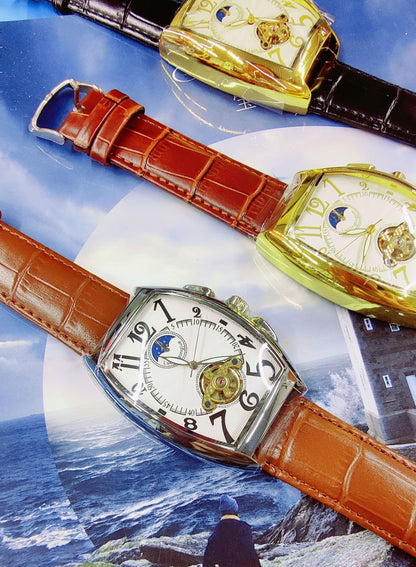 Barrel Type Fully Automatic Wheel Hollow Mechanical Watch Men's Business Simple Fashion Multifunctional Watch Wholesale - PATOGAZ