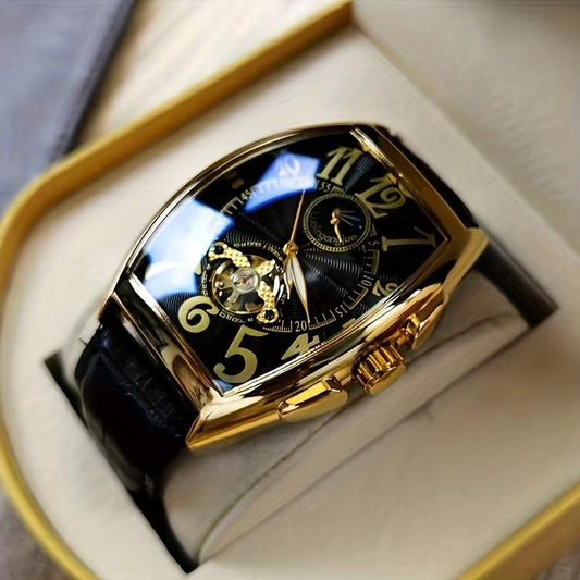 Barrel Type Fully Automatic Wheel Hollow Mechanical Watch Men's Business Simple Fashion Multifunctional Watch Wholesale - PATOGAZ