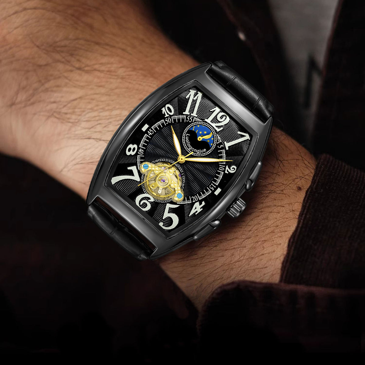 Barrel Type Fully Automatic Wheel Hollow Mechanical Watch Men's Business Simple Fashion Multifunctional Watch Wholesale - PATOGAZ