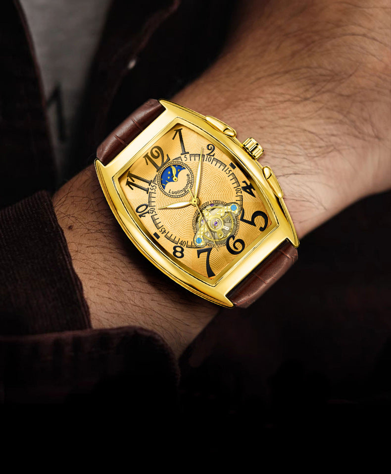 Barrel Type Fully Automatic Wheel Hollow Mechanical Watch Men's Business Simple Fashion Multifunctional Watch Wholesale - PATOGAZ