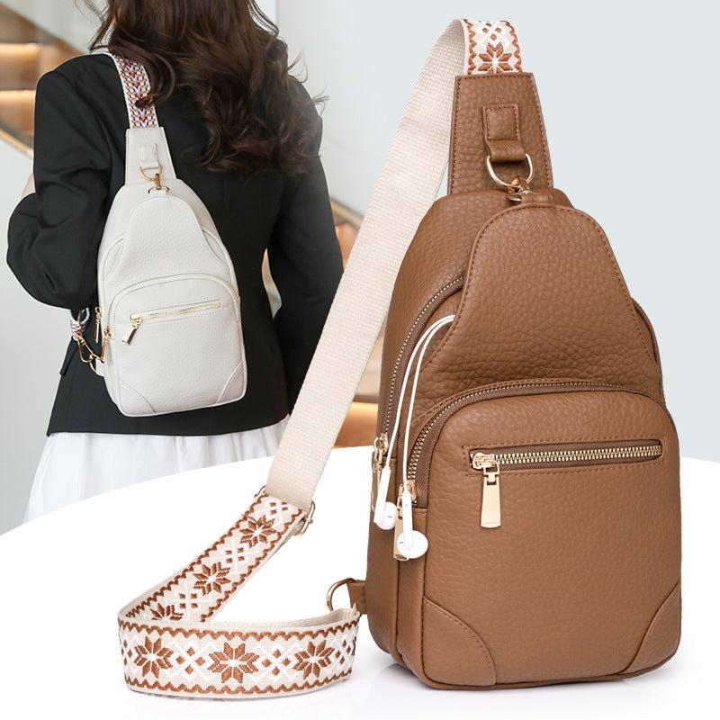 Cross-border Women's Chest Bag Soft Leather Fashion New Chest Crossbody Bag 2024 All-match Outgoing Backpack Casual Shoulder Bag - PATOGAZ
