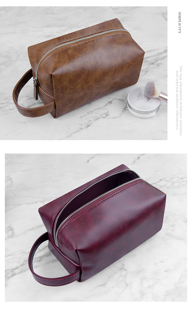 Retro crazy horse pu leather new cross-border cosmetic bag Europe and the United States large capacity travel multi-functional portable washing and storage bag - PATOGAZ