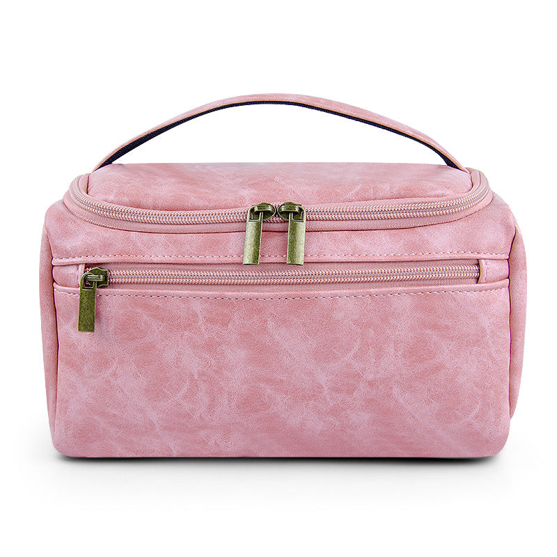 Retro crazy horse pu leather new cross-border cosmetic bag Europe and the United States large capacity travel multi-functional portable washing and storage bag - PATOGAZ