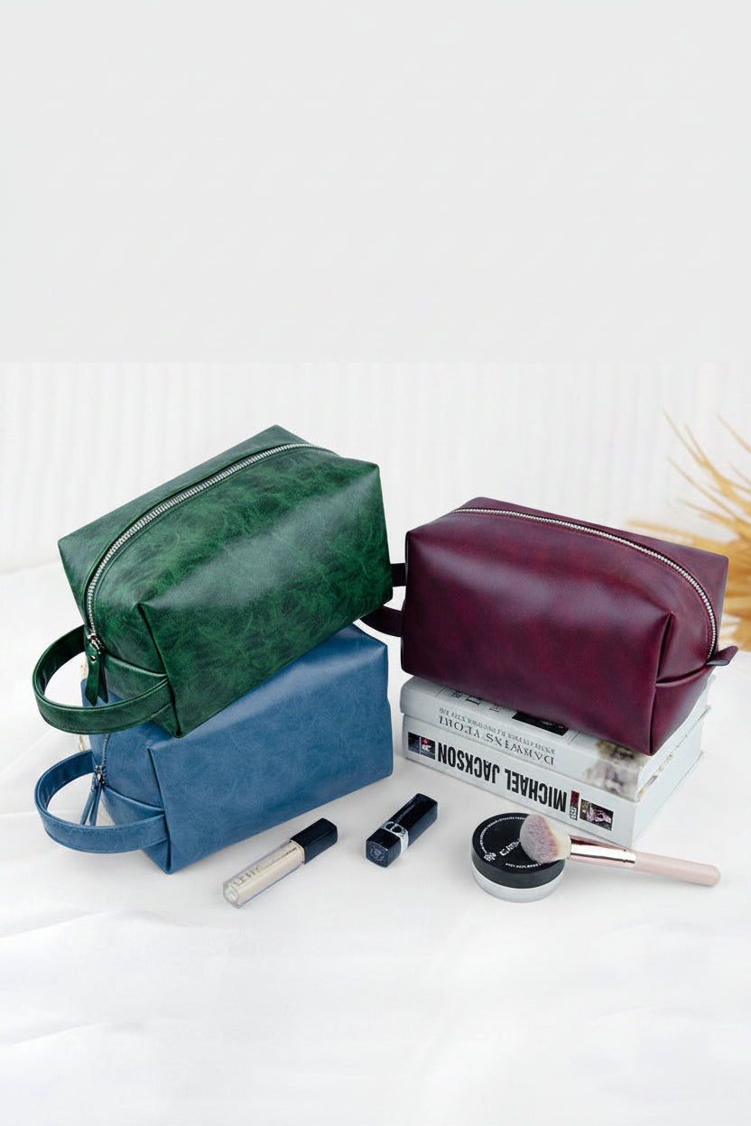 Retro crazy horse pu leather new cross-border cosmetic bag Europe and the United States large capacity travel multi-functional portable washing and storage bag - PATOGAZ