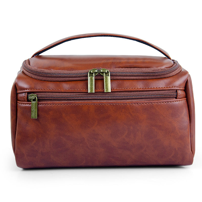 Retro crazy horse pu leather new cross-border cosmetic bag Europe and the United States large capacity travel multi-functional portable washing and storage bag - PATOGAZ