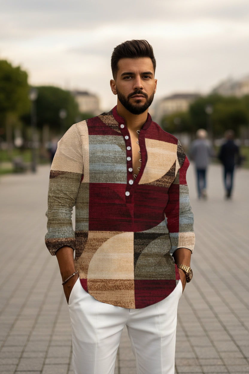 Chemise Homme Lin & Fibre de Bambou / Manches Longues / Style Streetwear Décontracté