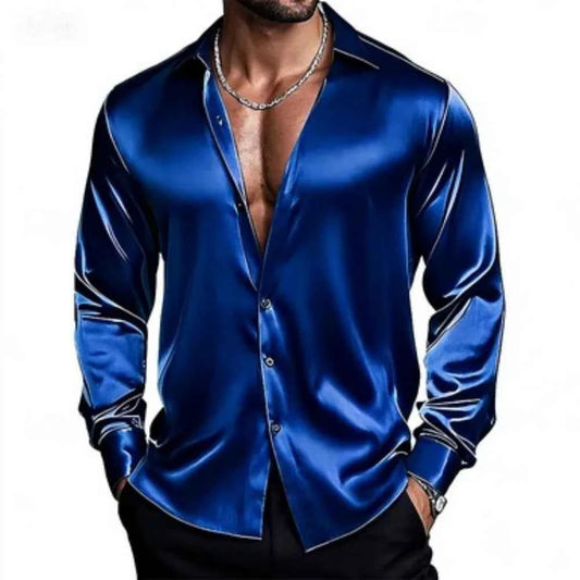 Chemise Satin Homme              Col Classique, Coupe Élégante