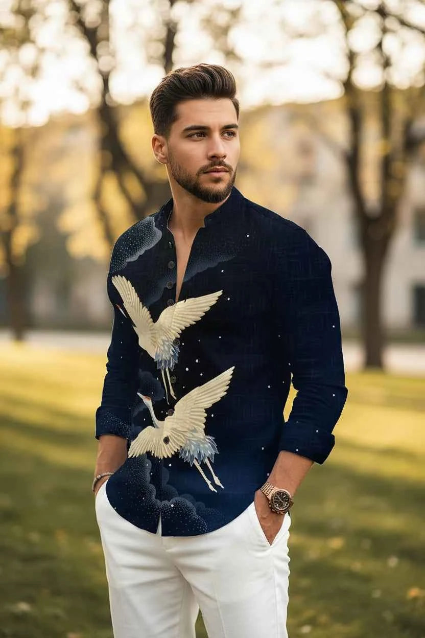 Chemise Homme Lin & Fibre de Bambou / Manches Longues / Style Streetwear Décontracté