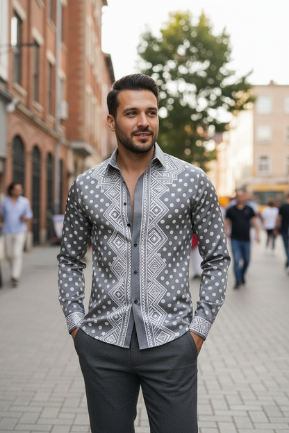Chemise Homme Imprimé Pois Dorés 3D / Manches Longues / 11 Coloris / Style Luxe