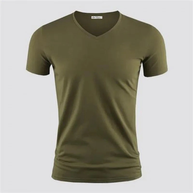 T-shirt Homme Col V ou Col Rond — Slim Fit, Couleur Unie, Séchage Rapide