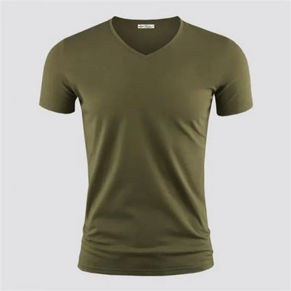 T-shirt Homme Col V ou Col Rond — Slim Fit, Couleur Unie, Séchage Rapide