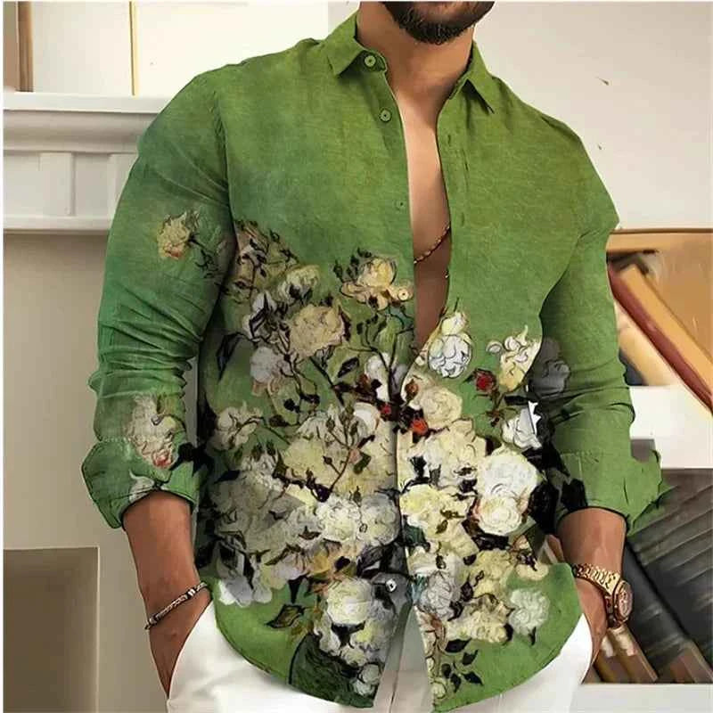 Chemise Homme Fleurie Imprimé 3D / Manches Longues / Style Vintage Streetwear