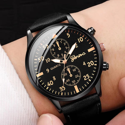 Montre Analogique avec bracelet en cuir tissé pour homme, ensemble de bracelets, mode, affaires, sans boîte, 4 pièces