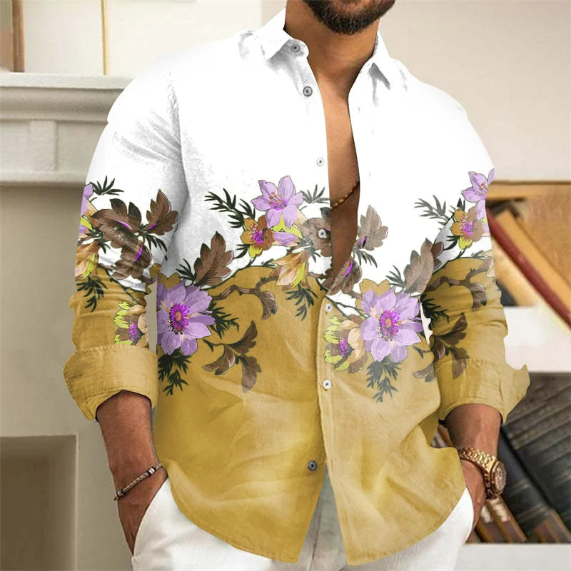 Chemise Homme Fleurie Imprimé 3D / Manches Longues / Style Vintage Streetwear