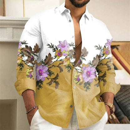 Chemise Homme Fleurie Imprimé 3D / Manches Longues / Style Vintage Streetwear