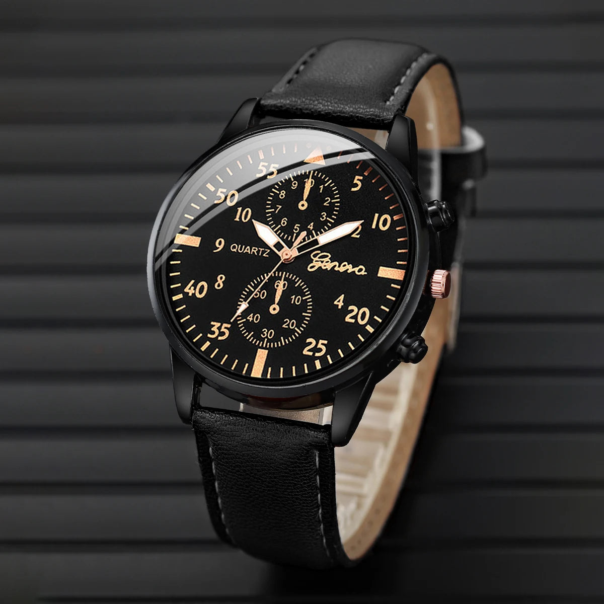 Montre Analogique avec bracelet en cuir tissé pour homme, ensemble de bracelets, mode, affaires, sans boîte, 4 pièces