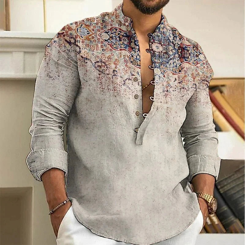 Chemise Homme Fleurie Imprimé 3D / Manches Longues / Style Vintage Streetwear