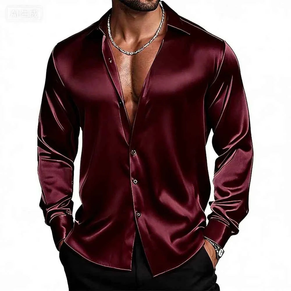 Chemise Satin Homme              Col Classique, Coupe Élégante
