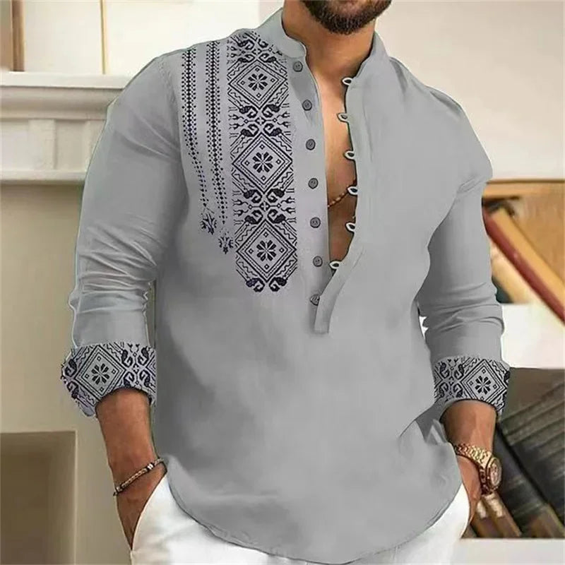 Chemise Homme Fleurie Imprimé 3D / Manches Longues / Style Vintage Streetwear