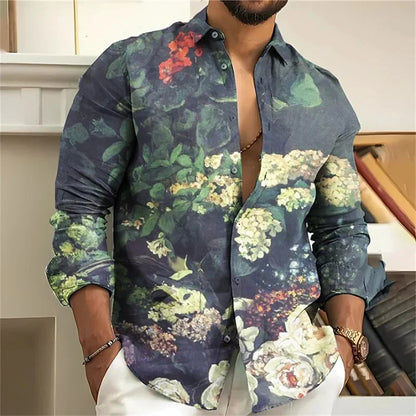 Chemise Homme Fleurie Imprimé 3D / Manches Longues / Style Vintage Streetwear
