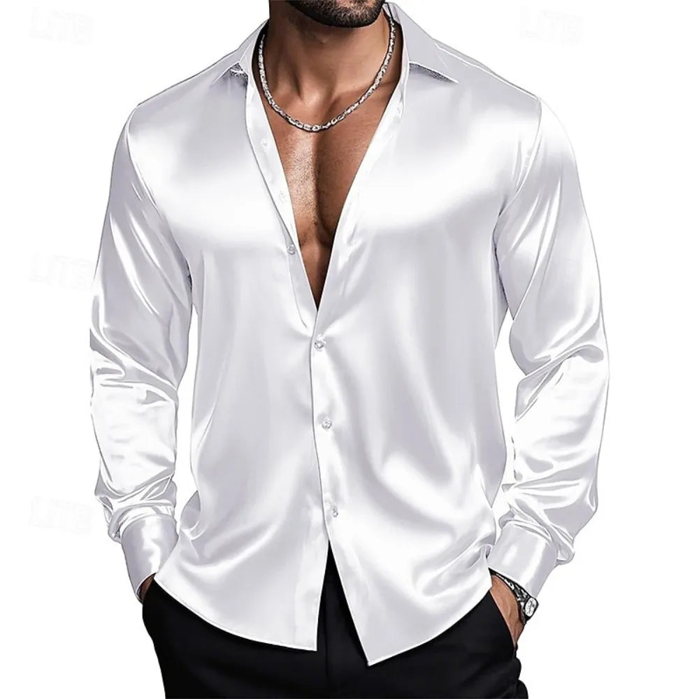 Chemise Satin Homme              Col Classique, Coupe Élégante