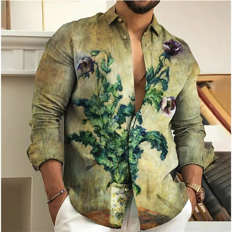 Chemise Homme Fleurie Imprimé 3D / Manches Longues / Style Vintage Streetwear