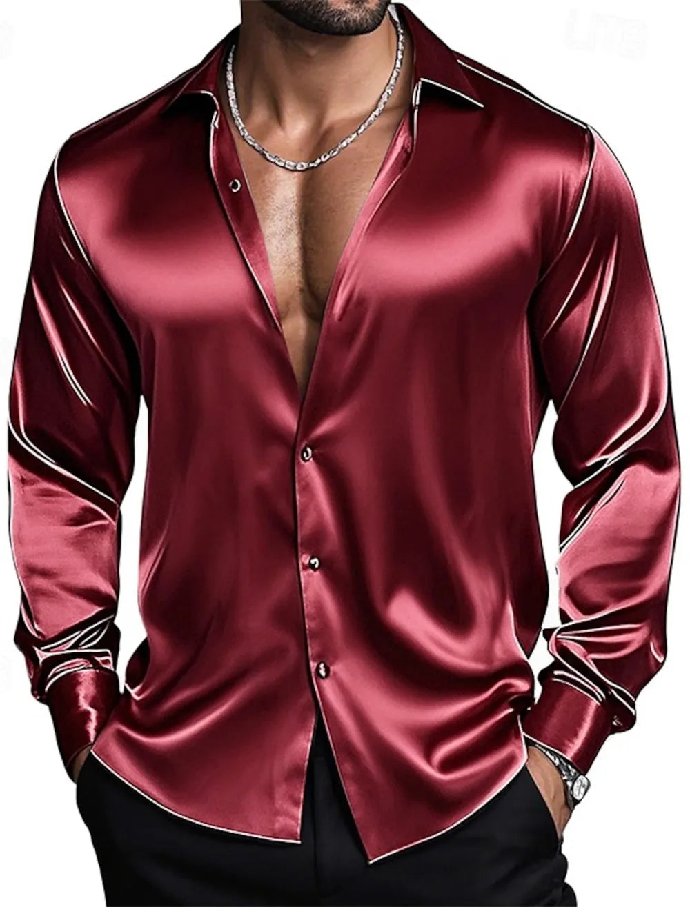 Chemise Satin Homme              Col Classique, Coupe Élégante
