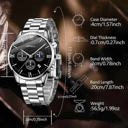 4 pièces ensemble de montre pour hommes mode tendance affaires montre à Quartz croix pendentif collier bague Bracelet ensemble de bijoux cadeau parfait pour lui (sans la boîte)