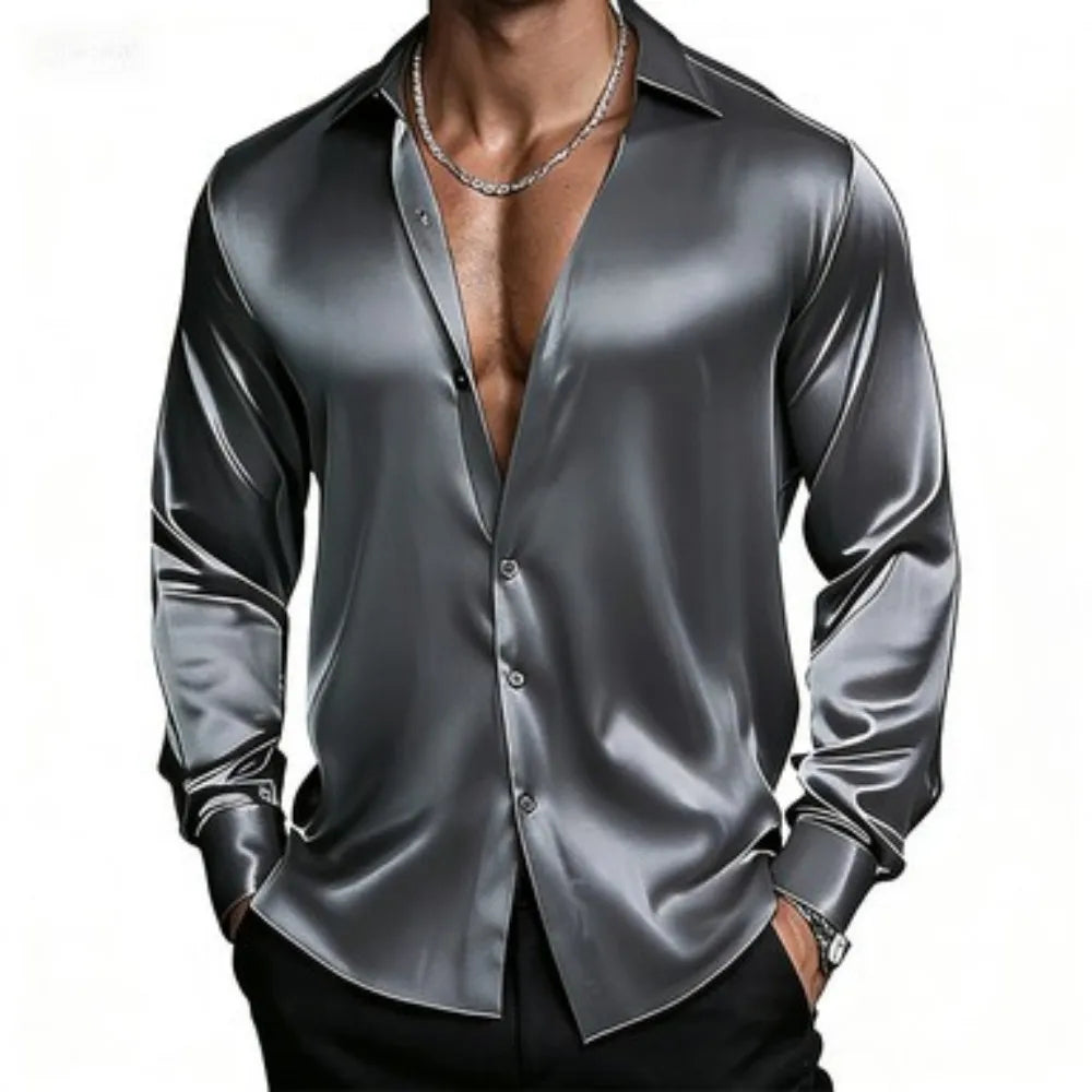 Chemise Satin Homme              Col Classique, Coupe Élégante