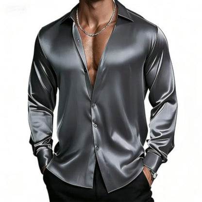 Chemise Satin Homme              Col Classique, Coupe Élégante