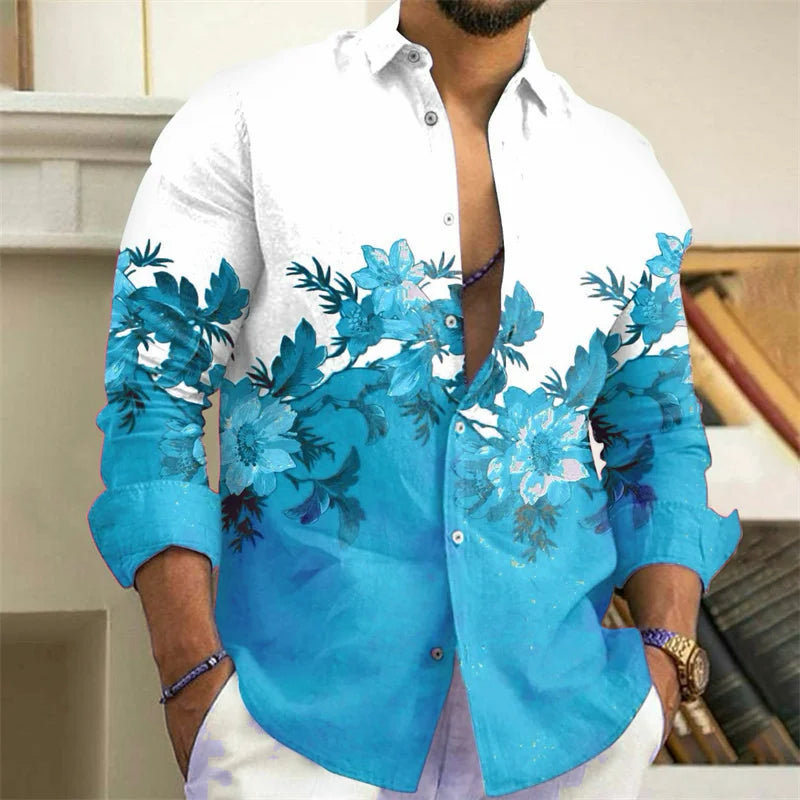 Chemise Homme Fleurie Imprimé 3D / Manches Longues / Style Vintage Streetwear