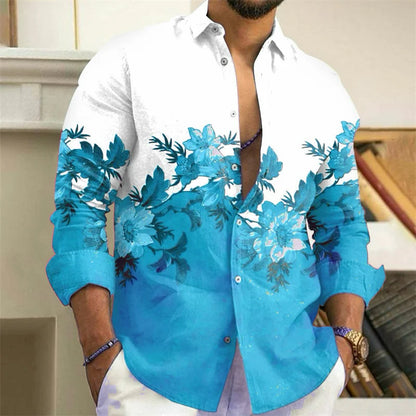 Chemise Homme Fleurie Imprimé 3D / Manches Longues / Style Vintage Streetwear