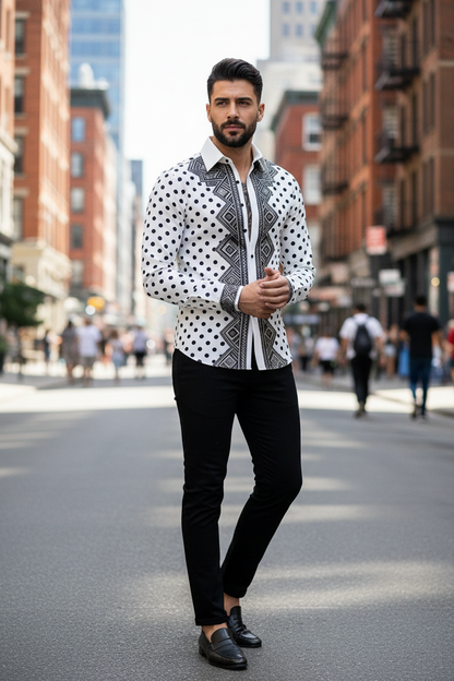 Chemise Homme Imprimé Pois Dorés 3D / Manches Longues / 11 Coloris / Style Luxe
