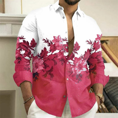 Chemise Homme Fleurie Imprimé 3D / Manches Longues / Style Vintage Streetwear