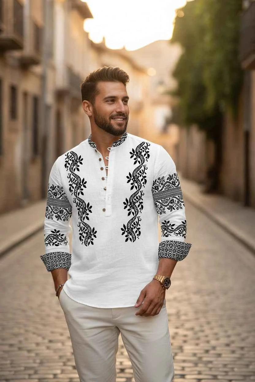 Chemise Homme Lin & Fibre de Bambou / Manches Longues / Style Streetwear Décontracté