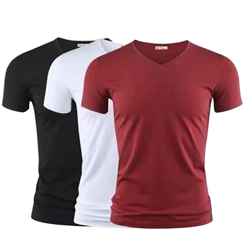 T-shirt Homme Col V ou Col Rond — Slim Fit, Couleur Unie, Séchage Rapide