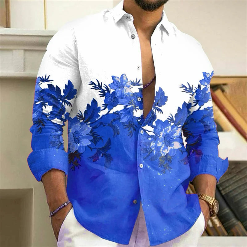 Chemise Homme Fleurie Imprimé 3D / Manches Longues / Style Vintage Streetwear