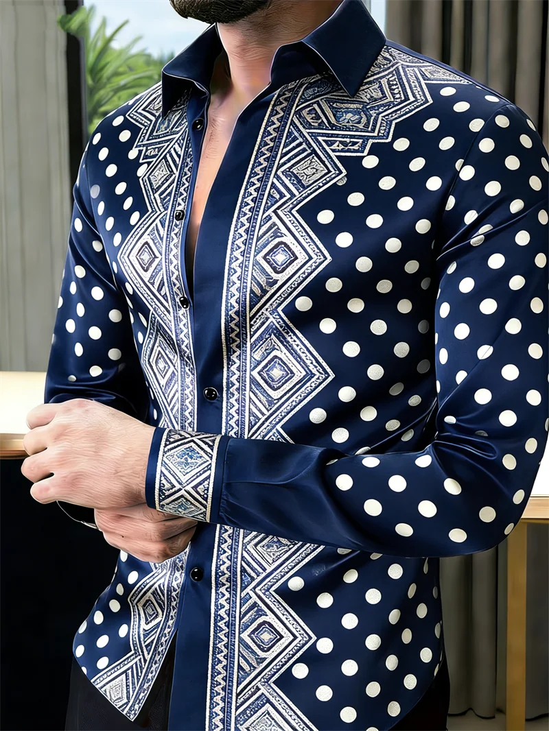 Chemise Homme Imprimé Pois Dorés 3D / Manches Longues / 11 Coloris / Style Luxe