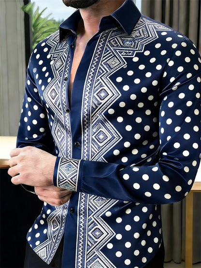 Chemise Homme Imprimé Pois Dorés 3D / Manches Longues / 11 Coloris / Style Luxe