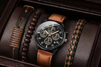 Montre avec un cadran style arabe vintage, bracelet en cuir,   4 pieces (sans boîte)