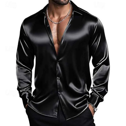 Chemise Satin Homme              Col Classique, Coupe Élégante