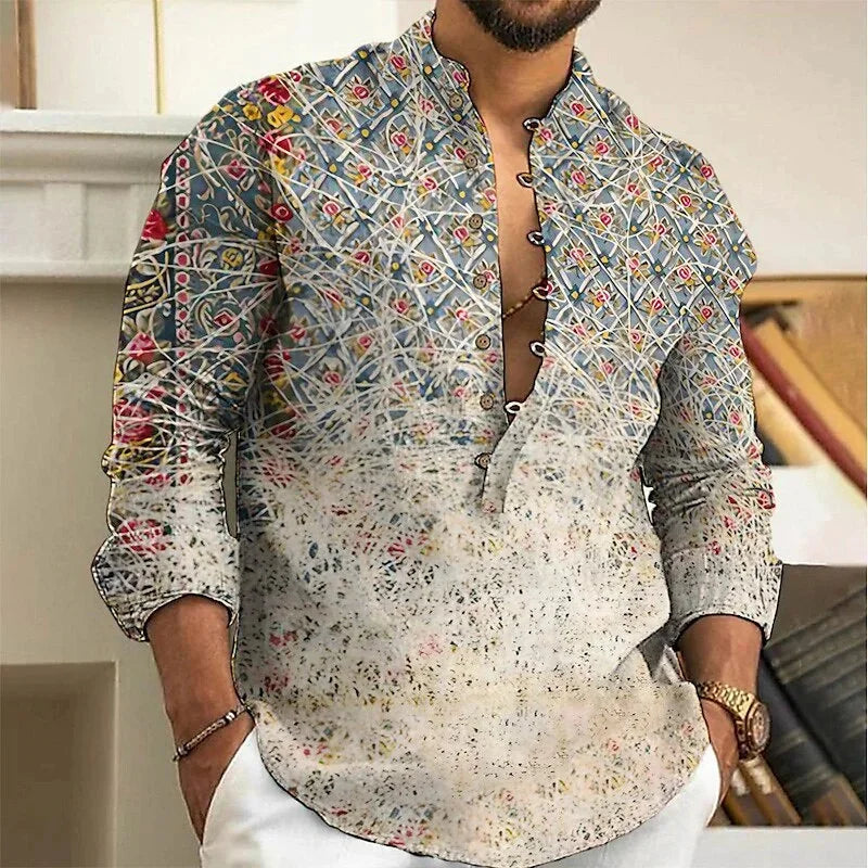 Chemise Homme Fleurie Imprimé 3D / Manches Longues / Style Vintage Streetwear