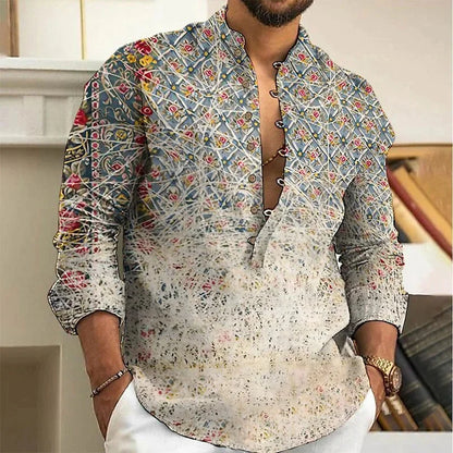 Chemise Homme Fleurie Imprimé 3D / Manches Longues / Style Vintage Streetwear