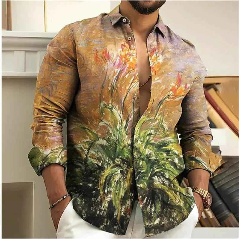 Chemise Homme Fleurie Imprimé 3D / Manches Longues / Style Vintage Streetwear