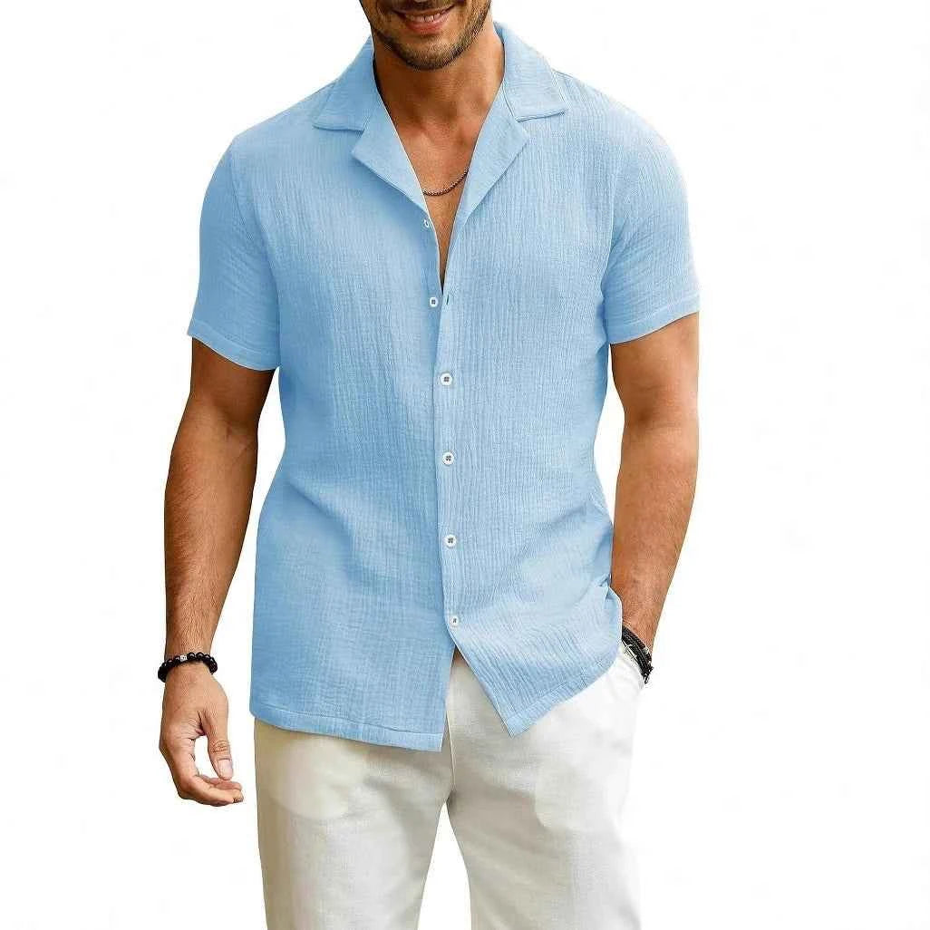 Chemise Homme Manches Courtes en Coton Stretch — Coupe Décontractée, Légère & Respirante