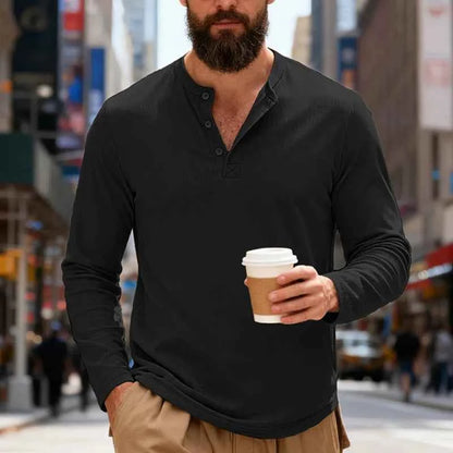 T-shirt Henley Homme Manches Longues — Pull-On Décontracté, Coupe Moderne Printemps/Automne