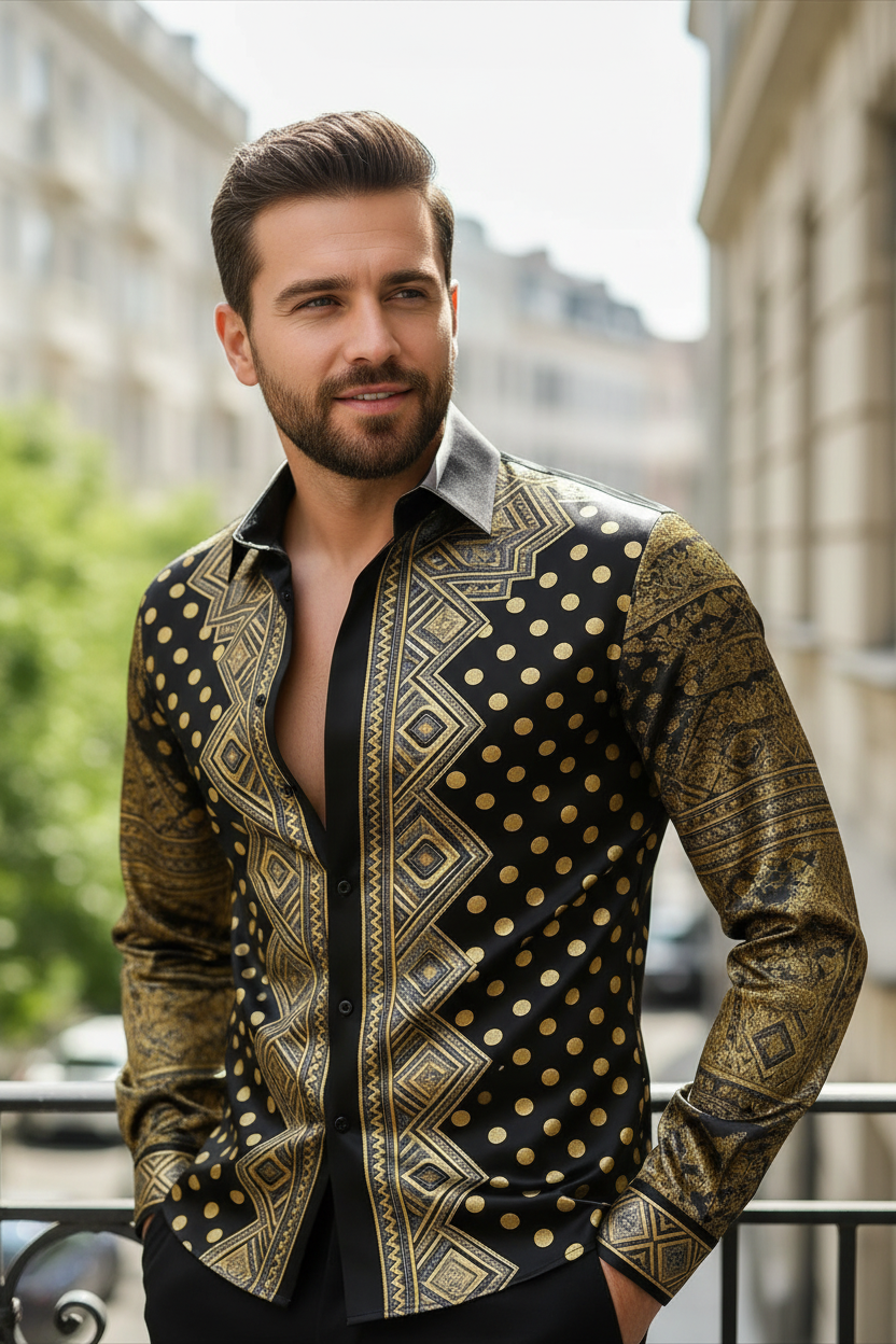 Chemise Homme Imprimé Pois Dorés 3D / Manches Longues / 11 Coloris / Style Luxe