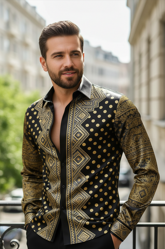 Chemise Homme Imprimé Pois Dorés 3D / Manches Longues / 11 Coloris / Style Luxe