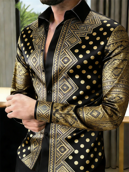 Chemise Homme Imprimé Pois Dorés 3D / Manches Longues / 11 Coloris / Style Luxe