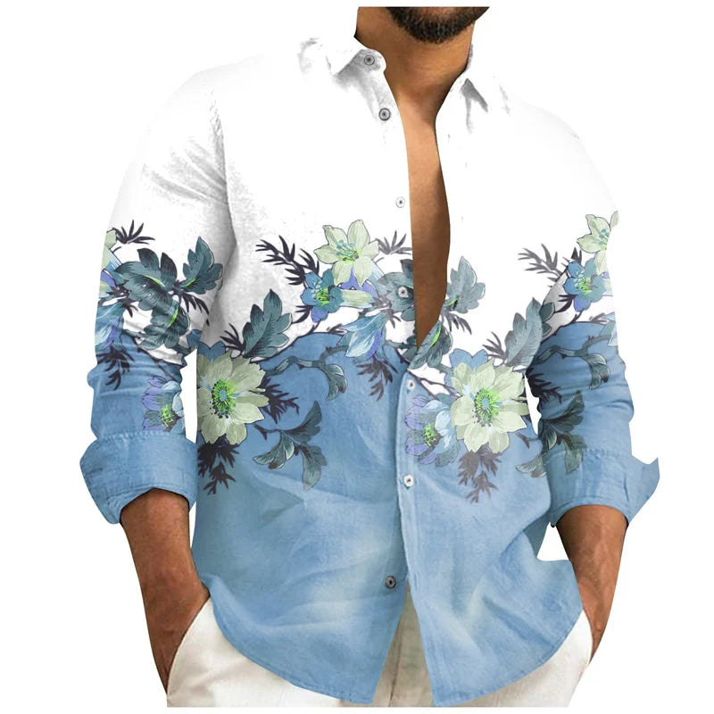 Chemise Homme Fleurie Imprimé 3D / Manches Longues / Style Vintage Streetwear